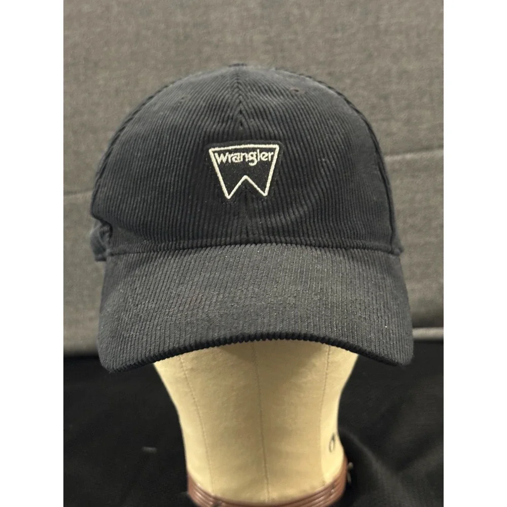 Wrangler Corduroy Cap Men's One Size Black Embroidered Logo Adjustable Strap Hat